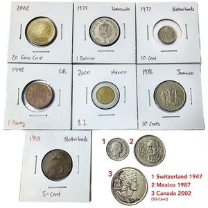 World Coins—Euro, 50-Cent Piece, Pesos, 1947 Switzerland and more